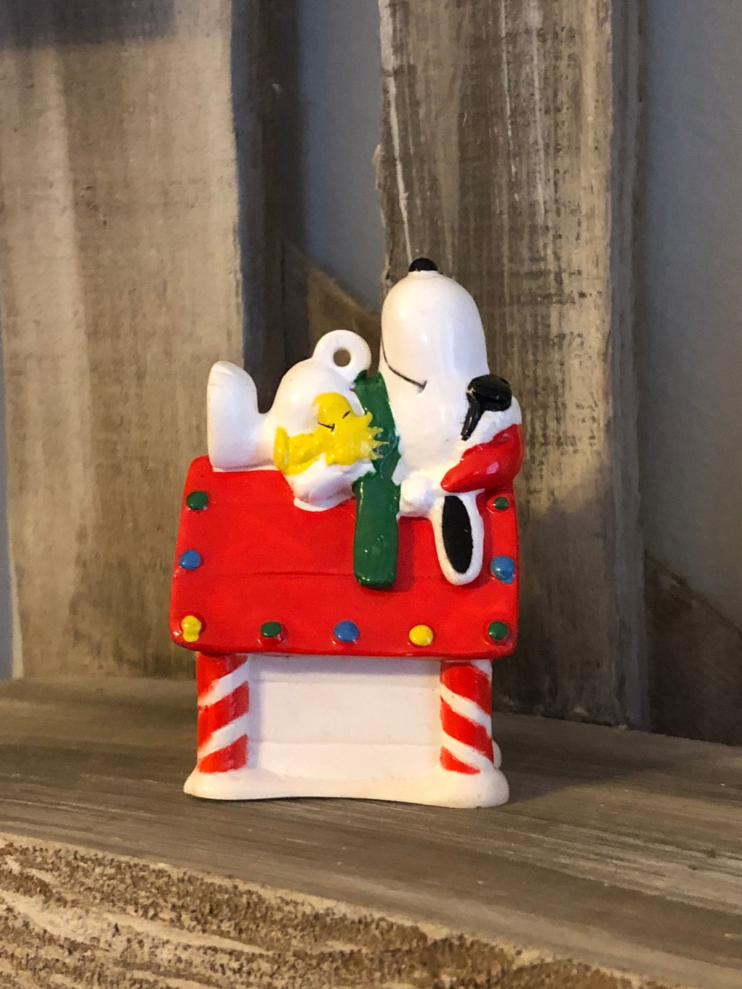 Vintage Peanuts Snoopy Joe Cool on His Christmas Doghouse PVC