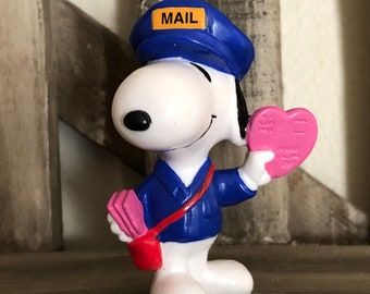 Vintage Snoopy Mailman Delivering Valentine Love Letter Collectible Miniature Figure