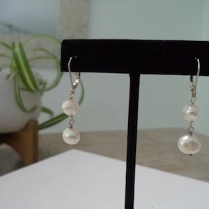 Sterling Silver Freshwater Pearl Drop Earrings: Bridal Dangly Earrings.