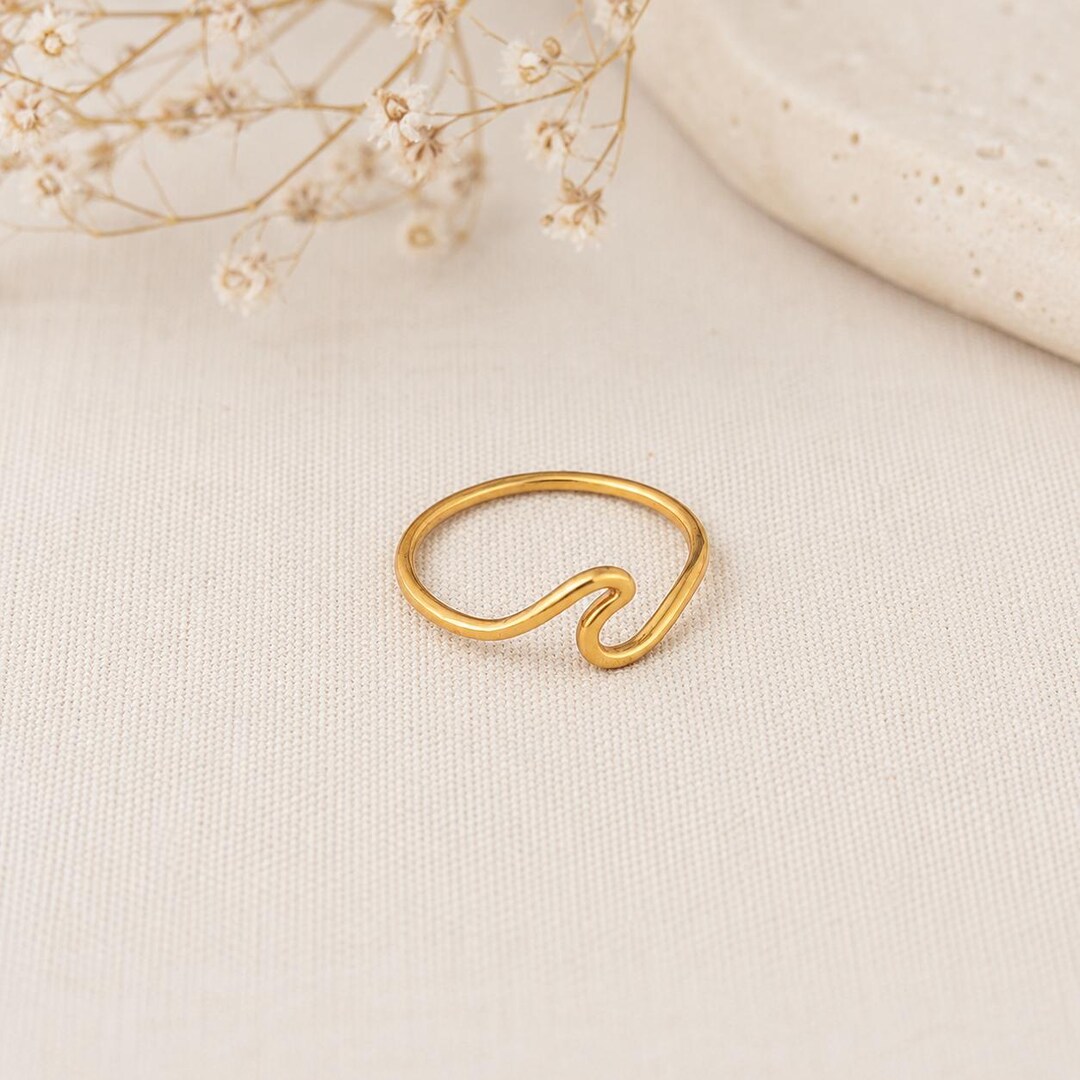 Gold Wave Ring | Minimalist Stainless Steel Boho Jewelry - Etsy