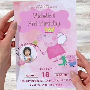 Girl Pig Birthday Invite + Frame - Editable Download