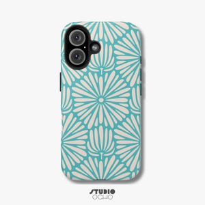 Flower Phone Case | iPhone 16 15 14 13 12 11 Pro Max 8 Plus X Samsung Galaxy S24 S23 S22 S21, Minimalist, Abstract Florals, Blue & White