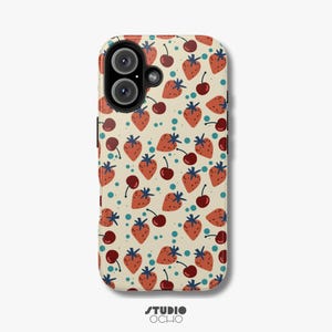 Cherry Phone Case | iPhone 16 15 14 13 12 11 Pro Max 8 Plus X Samsung Galaxy S24 S23 S22 S21, Strawberry, Fruit Market, Cute Case, Aesthetic