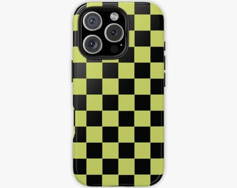 Checkered Phone Case | iPhone 16 15 14 13 12 11 Pro Max 8 Plus X Samsung Galaxy S24 S23 S22 S21, Green and Black Trendy Accessory, Gift