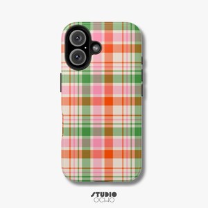 Etui na telefon w kratkę | iPhone 16 15 14 13 12 11 Pro Max 8 Plus X Samsung Galaxy S24 S23 S22 S21, Zielony i różowy, Cottage Core, Pastel, Coquette