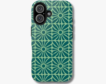 Flower Phone Case | iPhone 16 15 14 13 12 11 Pro Max 8 Plus X Samsung Galaxy S24 S23 S22 S21, Minimalist, Abstract Florals, Green