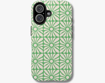 Flower Phone Case | iPhone 16 15 14 13 12 11 Pro Max 8 Plus X Samsung Galaxy S24 S23 S22 S21, Minimalist, Abstract Florals, Green & Beige