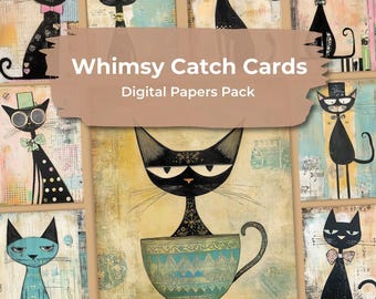 30 Quirky Cats Digital Paper Pack - Printable Sheets for Junk Journal, Scrapbook, DIY Cards, Instant Download.