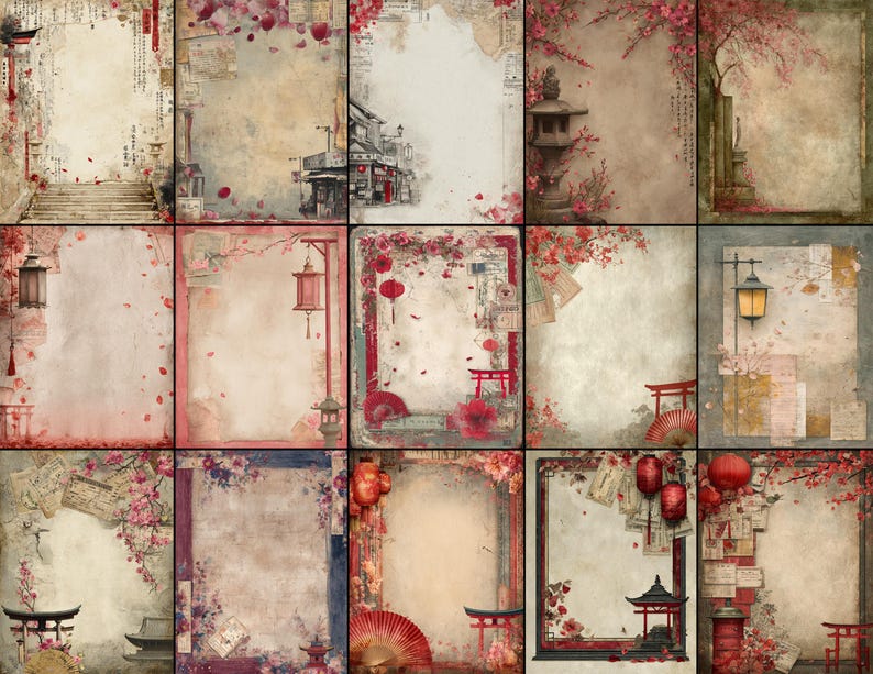 30 Japanese Style Digital Papers Pack - Printable Vintage Sheets for ...