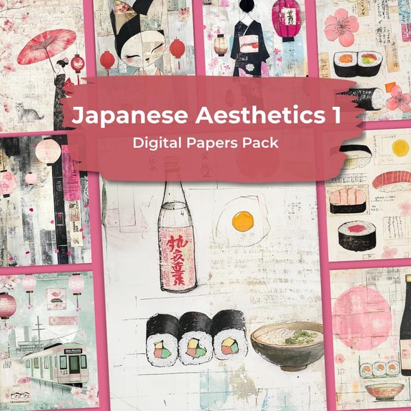 30 Japanese Aesthetics 1 - Digital Paper Pack - Printable Collage Sheets for Junk Journal, Scrapbook, Mixed Media Art, Instant Download.