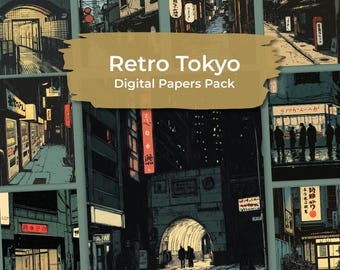 Paquete de 30 papeles digitales con imágenes retro de calles de Tokio: hojas imprimibles con un toque nostálgico para diarios creativos, álbumes de recortes, decoración de paredes. Descarga instantánea.