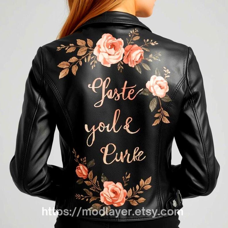 Custom Leather Jacket – Hand-Painted & Digital Print Fusion, Personalized Wearable Art, Unique Fashion Gift image 5