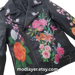 Custom Leather Jacket – Hand-Painted & Digital Print Fusion, Personalized Wearable Art, Unique Fashion Gift