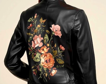 Custom Leather Jacket – Hand-Painted & Digital Print Fusion, Personalized Wearable Art, Unique Fashion Gift