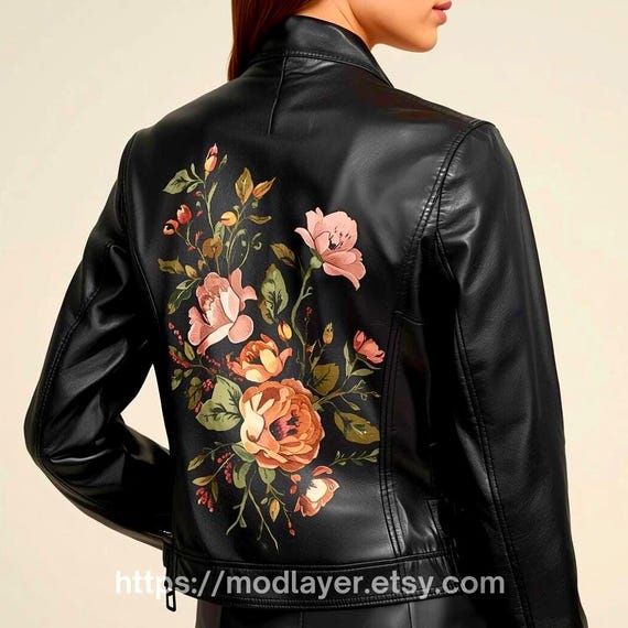 Custom Leather Jacket – Hand-Painted & Digital Print Fusion, Personalized Wearable Art, Unique Fashion Gift