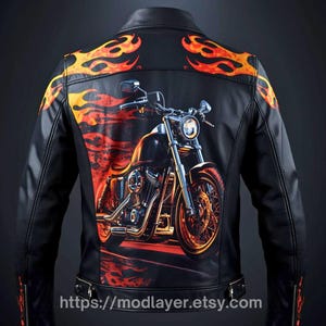 Läderjacka med specialtryck — Flames & Skull Artwork | Handmålning + Digital Print Fusion