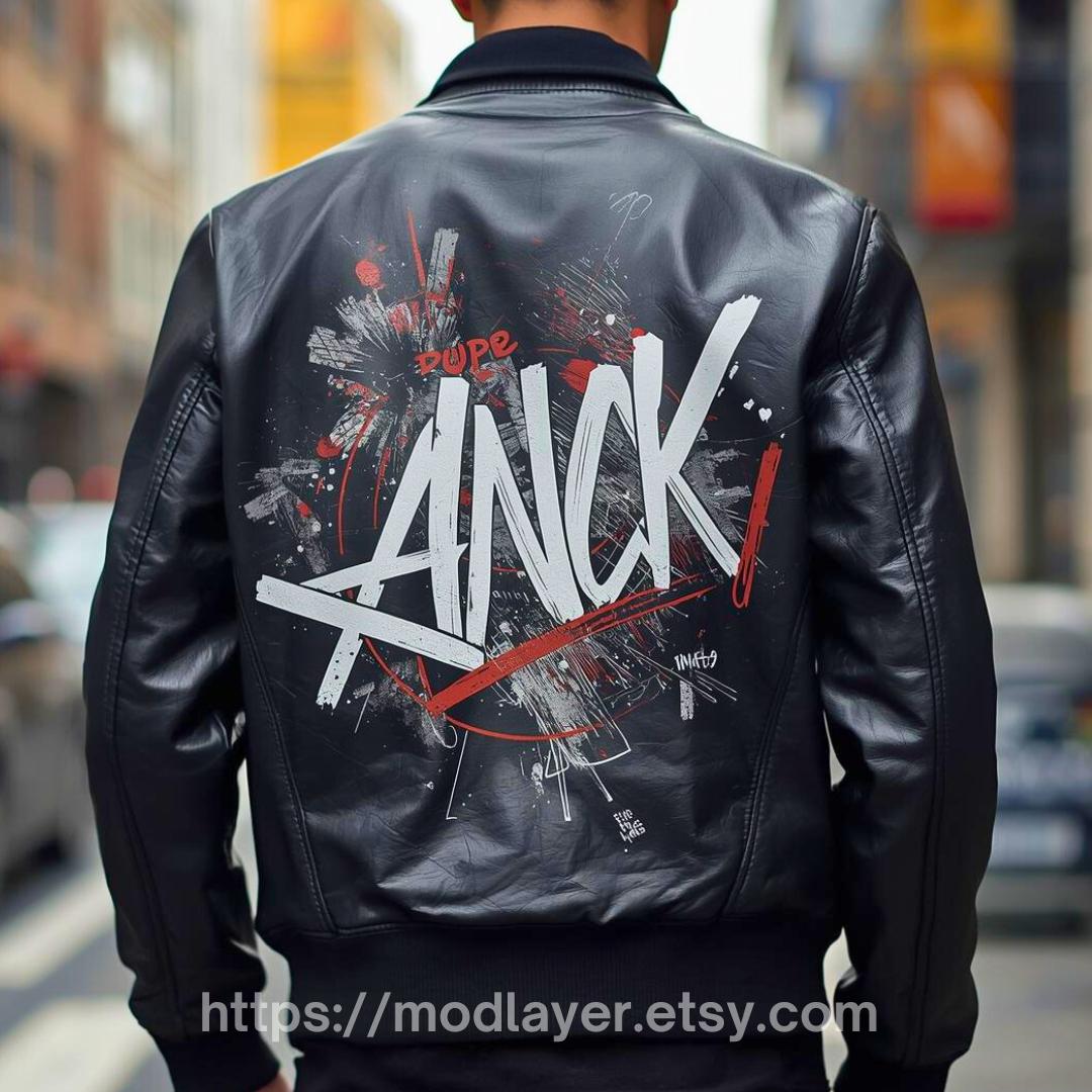 Custom Print Leather Jacket — Typography & Graffiti Artwork | Hand