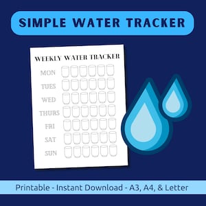 Registro de agua semanal imprimible, registro de hidratación simple, registro de consumo de agua, plantilla de diario de registro de agua (tamaño A3/A4/carta)