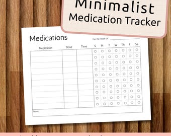 Minimalistischer Medikationstracker zum Ausdrucken - Wöchentliches Medikationslogbuch