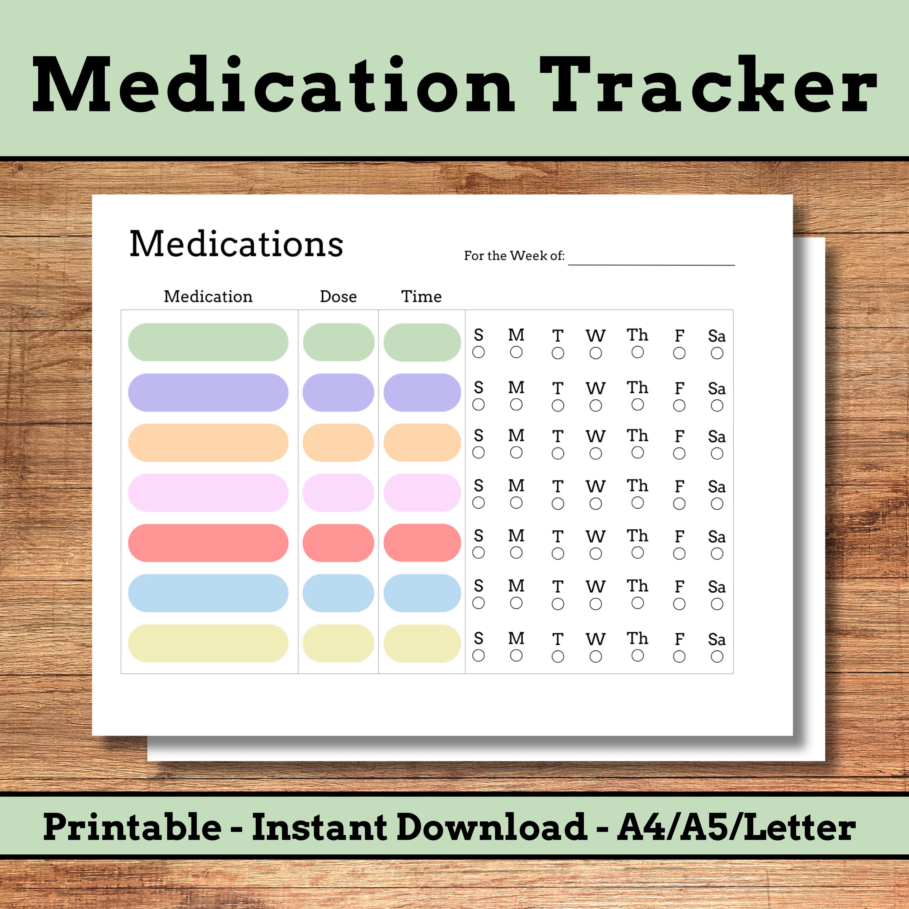 Medikation Tracker Printable - Wöchentliches Medikationstagebuch - Medizin und Nahrungsergänzungsmittel Tracker - A4/A5/Letter