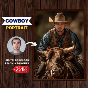 Personalized Cowboy Portrait From Photo, Fathers Day Gift, Western Art from Photo,Personalized Cowboy Design, Male Portrait