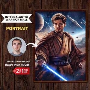 Space Warrior Portrait - Futuristic Jedi-Inspired Art Print, Sci-Fi Wall Decor, Unique Gift for Star Wars Fans & Geek Aesthetics