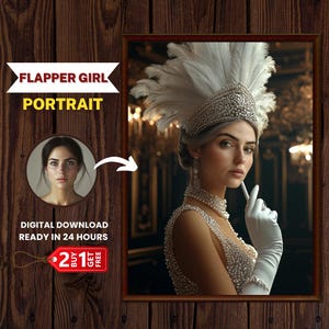 Flapper Girl Portrait - 1920s Art Deco Woman Illustration - Vintage Gatsby Wall Art & Roaring Twenties Fashion Print