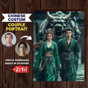 Custom Chinese Hanfu Couple Portrait: Vintage Oriental Art (Digital Download)