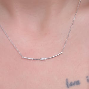 Minimalist Baguette Diamond, Bar Necklace  Dainty Solid Gold Pendant, Elegant Layering Jewelry, Luxury Gift for Her