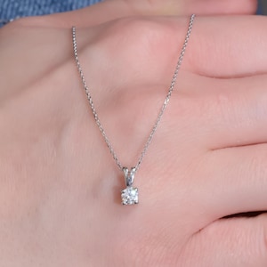 Diamond Pendant With Minimalist Design, Diamond Solitaire Charm With White Gold Chain, Diamond Necklace Gift