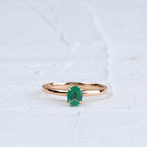 Emerald Solitaire Ring, Oval Green Emerald Engagement Ring In Solid Gold, Dainty Minimal Gemstone Ring, Gift for Her