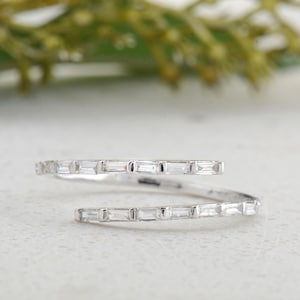 14K Gold Double Row Diamond Ring: Dainty Open Band
