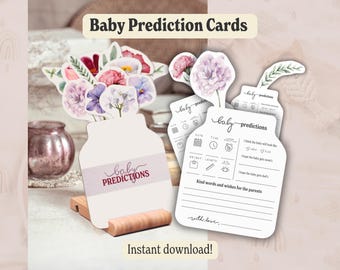 Baby Shower Predictions and Advice Cards Printable Game Minimal Floral Decorations