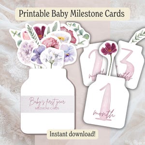 Cartes jalons bébé fille imprimables, accessoires photo floraux mensuels pour bébés bohèmes, souvenir de bébé, décoration de chambre d'enfant, cadeau de baby shower, téléchargement immédiat