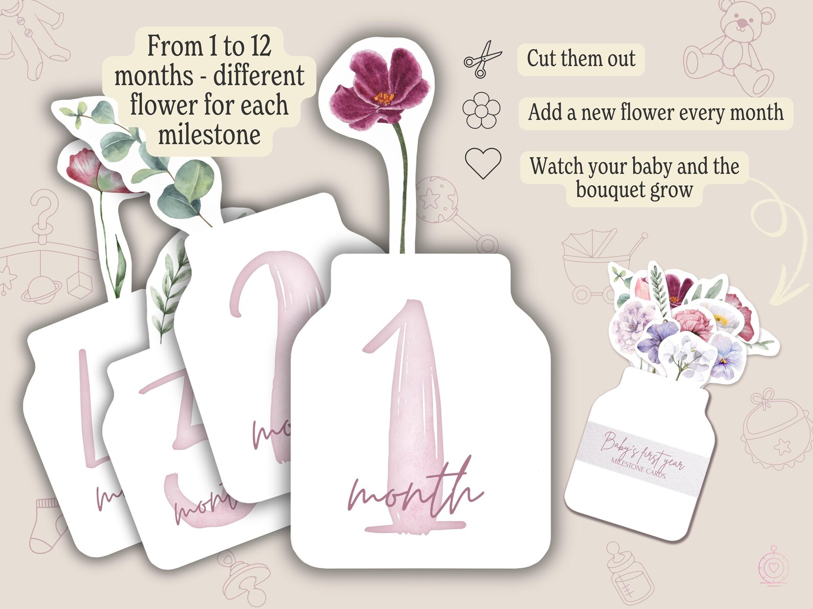 Baby Milestone Number Cards Printable First Year Monthly Photo Props ...