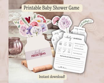 Baby Shower Predictions and Advice Cards Flower Design Bouquet Party Favor Digital Download Printable Cards Birth Prediction Activity Set