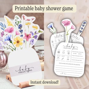 Jeu de prédictions et de conseils pour une baby shower de fleurs sauvages, activité de baby shower à imprimer, décoration de baby shower, téléchargement immédiat