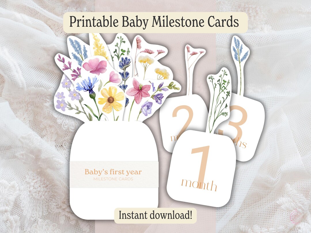 Baby Milestone Number Cards Gender Neutral Wildflower 1-12 Months First ...