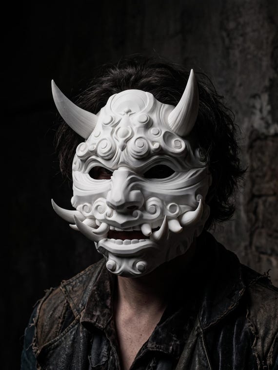 Japanese Hannya Demon Mask, Wearable PLA Cosplay Prop, Customizable Dark Fantasy Noh Theater Mask