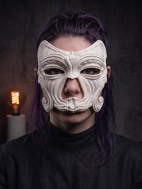 Ornate Fantasy Mask, Intricate Tribal Masquerade, Cyber Gothic Cosplay Prop (3D Printed)