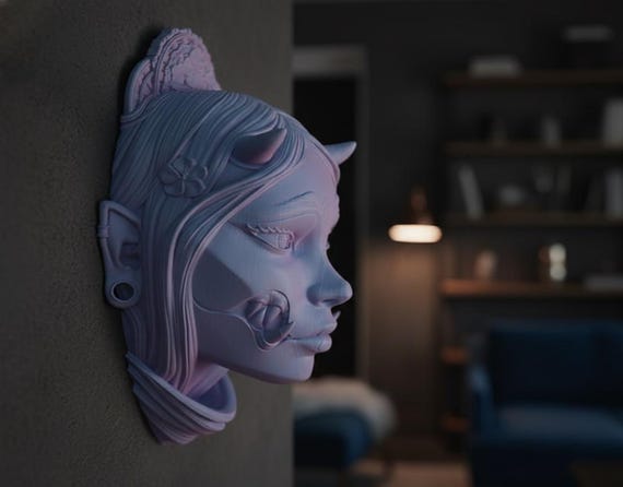 Kuchisake Bust: Japanese Yokai Demon, Gothic Horror Wall Art