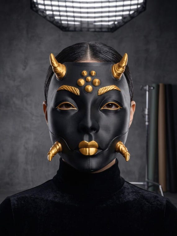 Japanese Oni Mask, 3D Printed Yokai Accessory, Cosplay Halloween Prop