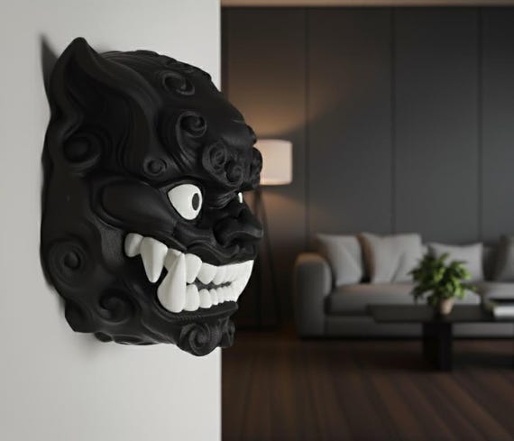 Customizable Foo Dog Mask Wall Decor, Asian Guardian Lion