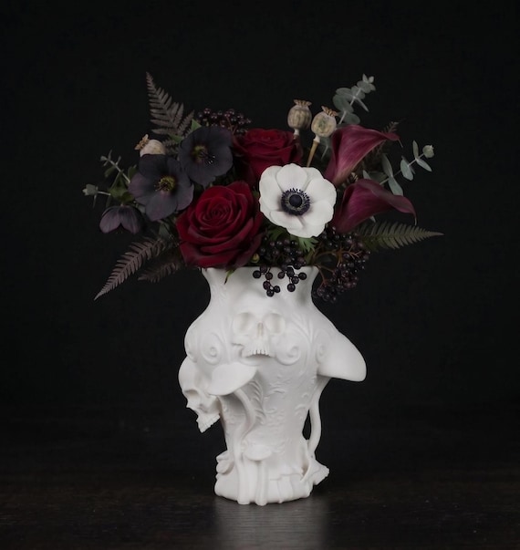 Gothic Skull & Mushroom Sculpted Vase | Macabre Home Decor