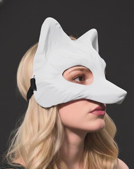 Fox Mask for Cosplay & Masquerade | Minimalist Kitsune Costume | Therian Gear | Geometric Animal Half Mask for Festivals