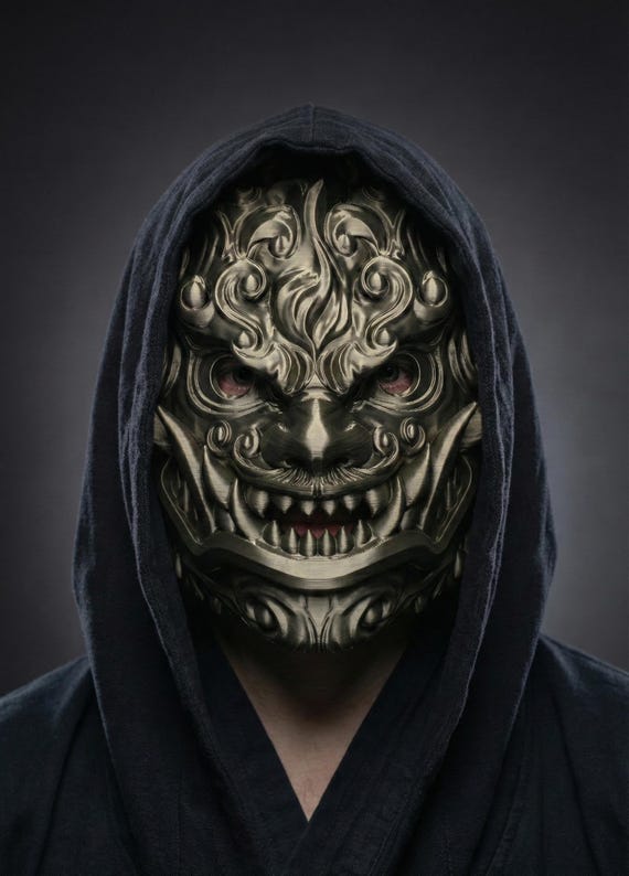 Foo Lion Mask - Japanese Oni Samurai Cosplay - Cyberpunk Mask Wall Art