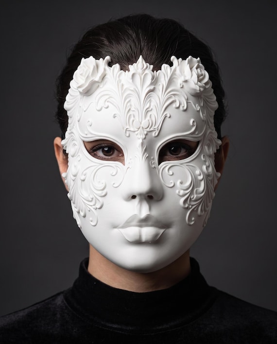 Ornate Venetian Mask | Baroque Floral Full Face Masquerade Cosplay Accessory