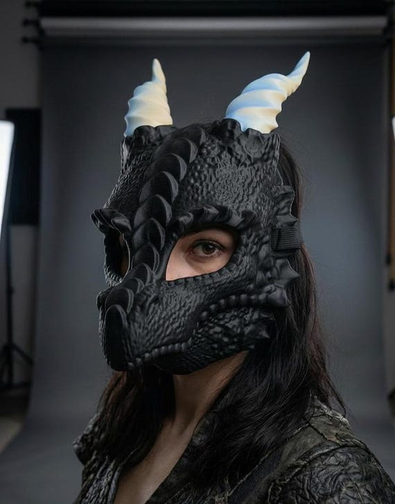 Articulated Dragon Mask - Moving Jaw Skull - 30+ Colors & 6 Horn Styles - Fantasy Cosplay LARP - 3D Printed Custom Head