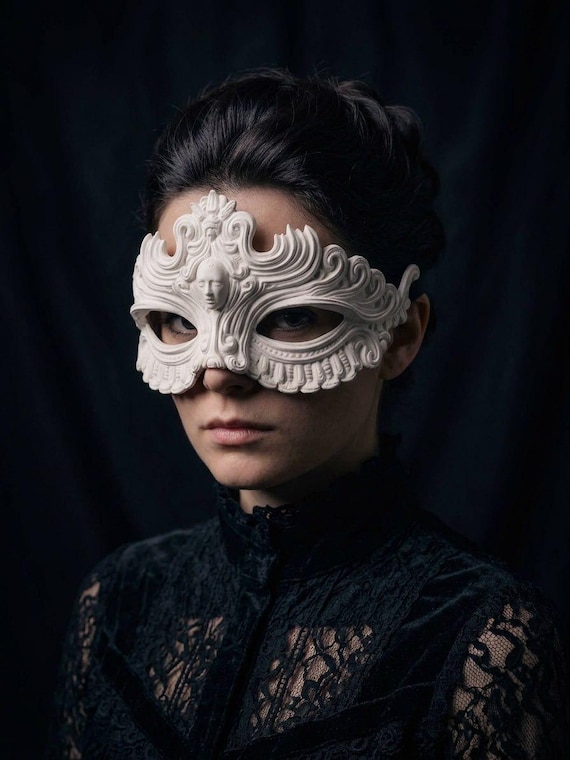 Baroque Venetian Half-Face Mask, Gothic Cameo Filigree, Dark Fantasy Cosplay Prop