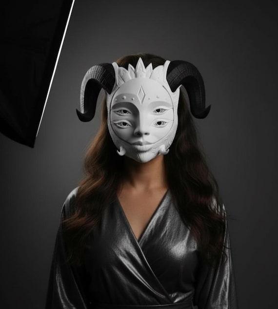 Hellequin Demon Mask | Multi-Eyed Gothic Masquerade | Custom Ram Horn Cosplay